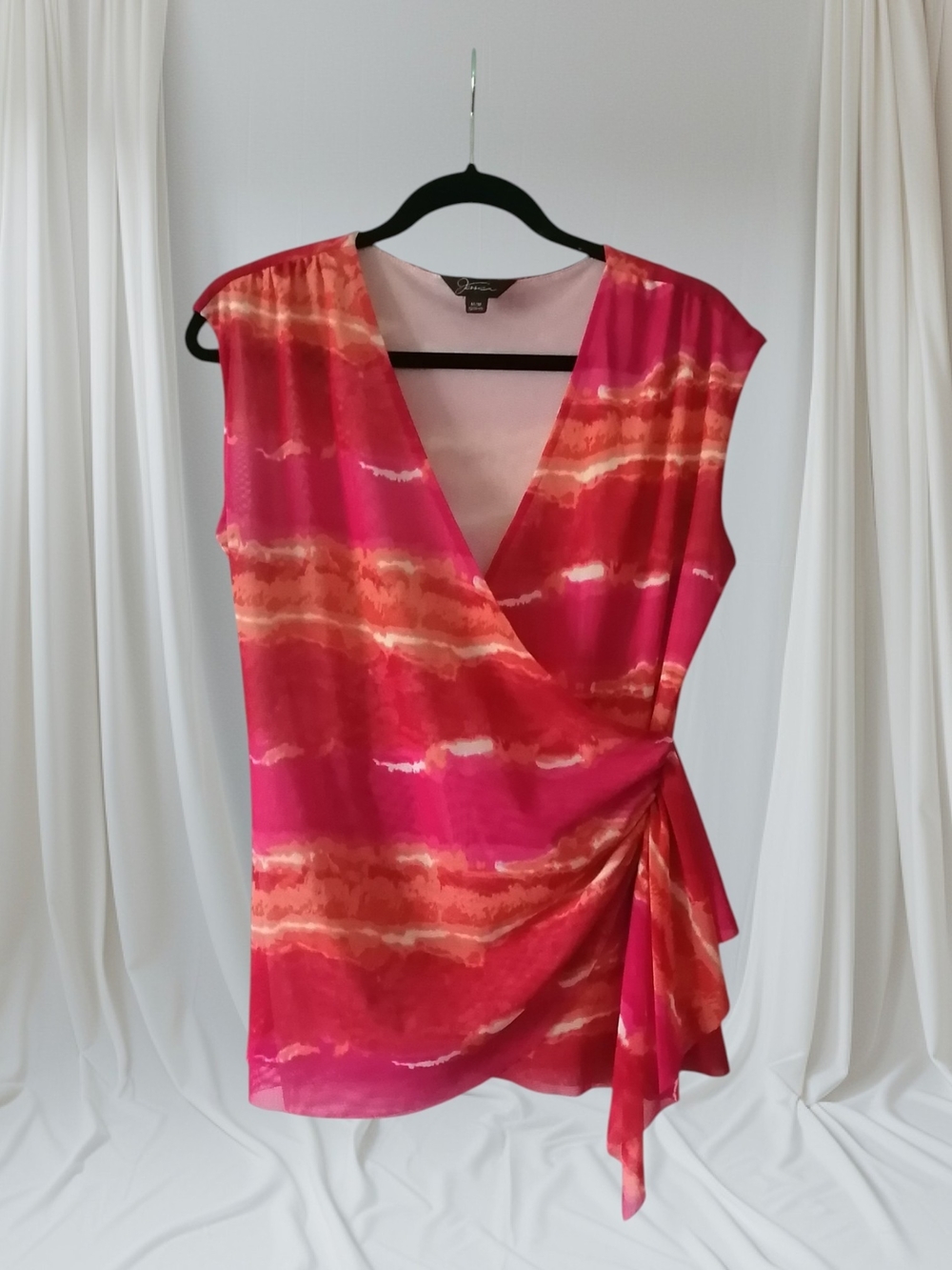 Jessica Pink and Red Tie-Waist Wrap Blouse